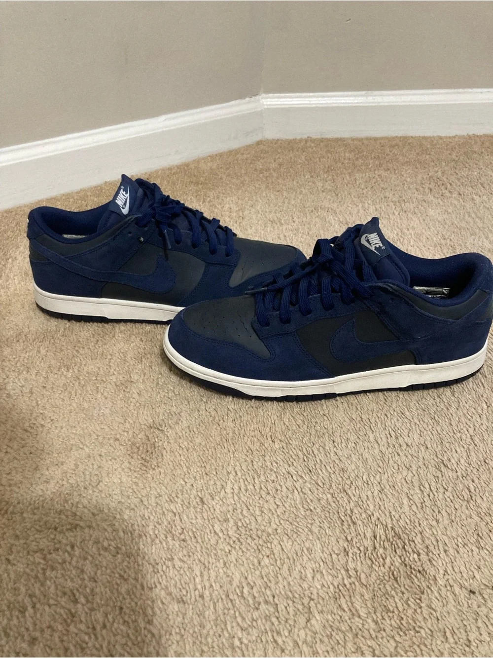 Nike Men’s Navy Blue and White Dunks